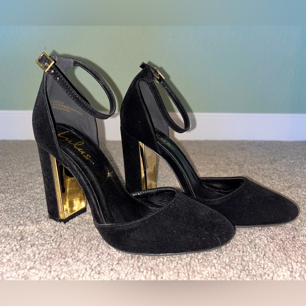 Lulu's- Laura Black Velvet Ankle Strap Heels